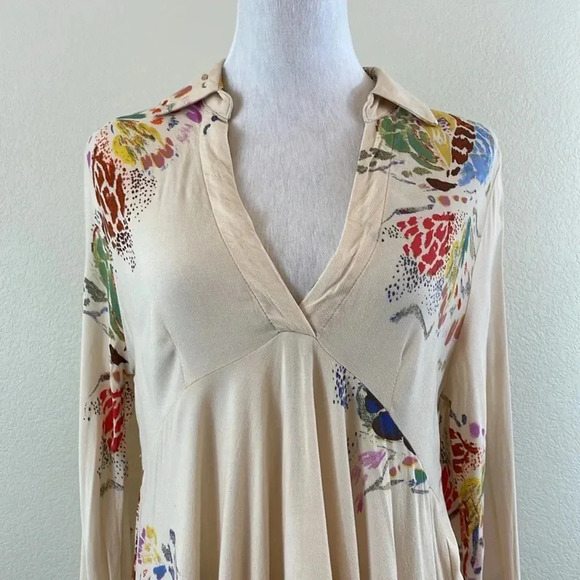 Free People cream floral/abstract high low tunic size small - Picture 2 of 9